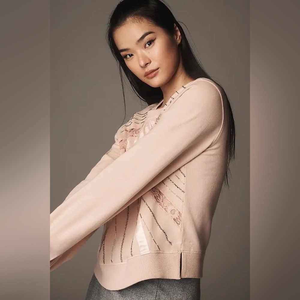 Anthropologie Beaded Bow Dusty Blush Sweater - Picture 6 of 7